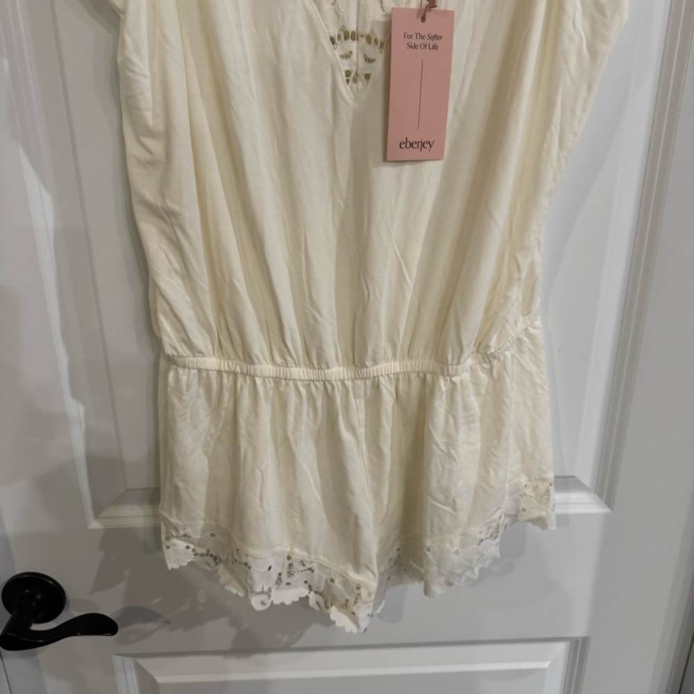 Eberjey Naya Lace Romper PJ Pajamas in Ivory - Picture 5 of 8